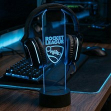Rocket League Logolu - Rgb Işıklı Pleksi Kulaklık Standı - Oyuncu Kulaklık Tutucu Askı - Gaming Oda Aksesuarı