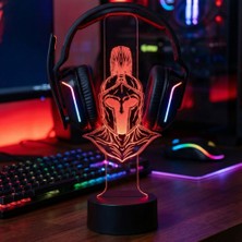 Rgb LED Işıklı Spartalı Savaşçı Miğferi Desenli Masaüstü Oyuncu Kulaklık Standı