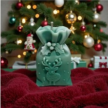 YummiVia Çam Kokulu %100 Bitkisel Mum, Yeşil Renkli, Ren Geyikli Kış Mumu, Kış Temalı Hediyelik Mum