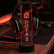 Masa Üssü Dota 2 Logolu RGB Işıklı Pleksi Kulaklık Standı - Oyuncu Kulaklık Tutucu Askı Aksesuarı