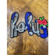 Gönülden Tasarım Ütü Ile Yapışan Çiçekli Payetli Yazı Arma Dikiş Aplike 17X13 cm
