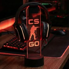 Cs:go Logolu - Rgb Işıklı Pleksi Kulaklık Standı - Oyuncu Kulaklık Tutucu Askı - Gaming Oda Aksesuarı