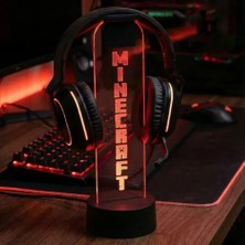 Minecraft Logolu - Rgb Işıklı Pleksi Kulaklık Standı - Oyuncu Kulaklık Tutucu Askı - Gaming Oda Aksesuarı