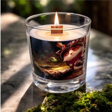 YummiVia Lol Temalı Ahşap Fitilli Cam Mum | Oyuncu Odası Dekoru | Gamer Hediye