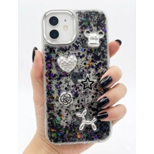 BMP GLOBAL iphone 12 Uyumlu  Simli Gümüş Figürlü 3 Boyutlu Tasarım Telefon Koruma Kılıfı