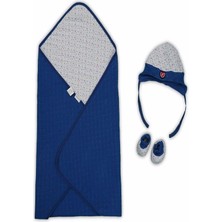 Sylar Yenidoğan Baskılı Double Face Şapka ve Patikli 3lü Bebek Battaniye Takımı