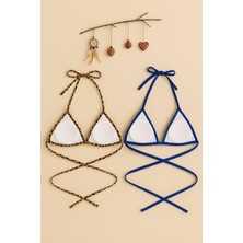 Modi Green Modig Kadın Leopar Desenli ve Mavi Minimal Kesim Üçgen Bikini Üstü