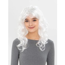 Balkan Grup Beyaz Renk Kahküllü Dalgalı Uzun Parti Peruğu