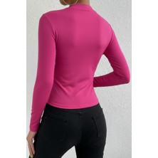 Modi Green Modig Kadın Fuşya Belden ve Boyundan Büzgü Detaylı Uzun Kollu Bluz