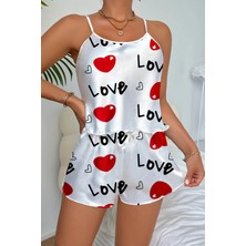 Modi Green Zarif Dantel Detaylı Love Desenli Şortlu Gecelik Takım