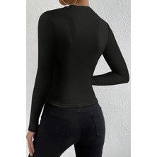 Modi Green Modig Kadın Siyah Belden ve Boyundan Büzgü Detaylı Uzun Kollu Bluz