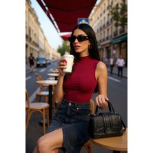 Modi Green Modig Kadın Bordo Kolsuz Balıkçı Yaka Basic Bluz