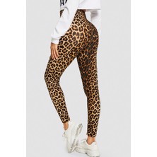 Modi Green Modig Kadın Leopar Desenli Yüksek Bel Dar Kesim Esnek Tayt