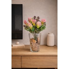 Decoroon El Yapımı Cam Vazoda Yapay Çiçek Aranjmanı – Dekoratif Masa & Tv Ünitesi Vazo Dekoru 40 cm