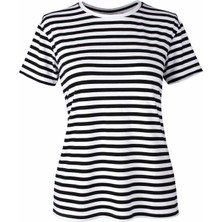 Trender Çizgili Viskon O Yaka Siyah Kadın T-Shirt 26YDT1000011