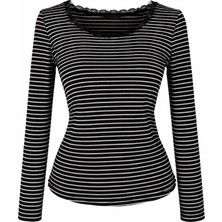 Trender Çizgili Viskon Siyah Kadın Sweatshirt 26YDT1000072