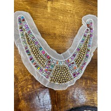 Gönülden Tasarım 23X10 cm Renkli Boncuk Işleme Yaka Dikiş Giyim Aksesuarı