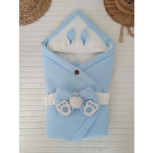 Sylar Yenidoğan 4 Kat Müslin Kumaş Kulaklı Patili Fiyonk Bebek Battaniyesi Kundak