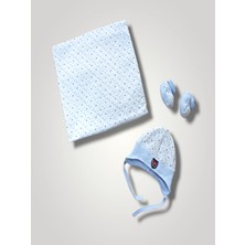 Sylar Yenidoğan Baskılı Double Face Şapka ve Patikli 3lü Bebek Battaniye Takımı