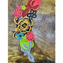 Gönülden Tasarım Renkli Çiçekli Nakış Işleme Yaka Dikiş Aplike Arma 47X17 cm