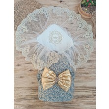 Sylar Yenidoğan Kabartma Desenli Gold Fiyonklu Güpürlü Bebek Battaniyesi Kundak