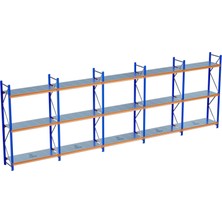 Raffar 3 Katlı 5li Bitişik Endüstriyel Depo Raf Sistemi – Hafif Yük Rafı