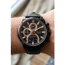 Ferrucci Siyah Spor Kasa Erkek Kol Saati | 45 mm Çelik Kasa, Siyah Deri Kordon, Siyah Kadran