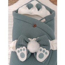 Sylar Yenidoğan 4 Kat Müslin Kumaş Kulaklı Patili Fiyonk Bebek Battaniyesi Kundak