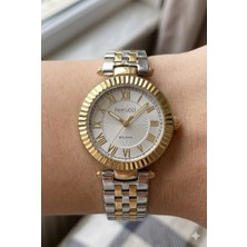 Ferrucci Şık Tasarım Kadın Kol Saati | 35 mm Çelik Kasa, Altın Gümüş Metal Kordon, Gümüş Kadran