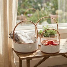 Go İthalat 3 Boy Iç Içe Geçebilen Plastik Rattan Sepetler-Beyaz Renkli,kahverengi Saplı, Çok Amaçlı Düzenleyici ve Sunum Sepeti Seti (3791)