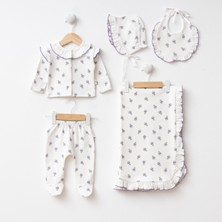 Yenidoğan Kız Bebek Hastane Çıkışı Battaniyeli Lavanta Desenli Bebek Seti