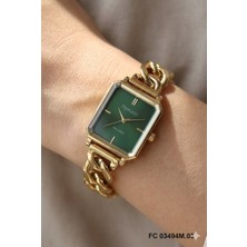 Ferrucci Altın Kare Kasa Kadın Kol Saati | 25 mm Çelik Kasa, Altın Metal Kordon, Yeşil Kadran