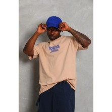 Erkek Baskılı Tişort Kısa Kol Bisiklet Yaka Ovarsize T-Shirt -  Bej