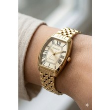 Ferrucci Dikdörtgen Kasa Kadın Kol Saati | 28 mm Çelik Kasa, Altın Metal Kordon, Altın Kadran