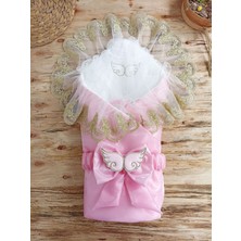 Sylar Yenidoğan Shine Kumru Melek Kanat Fiyonklu Gold Dantel Duvaklı Delüks Kundak Bebek Battaniyesi