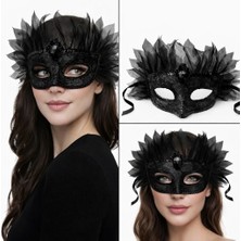 MegaSepet Mey Ithalat® Siyah Taşlı Venedik Maskesi Lüks Tüllü Parti Maskesi