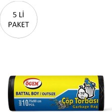 Toyigoo Battal Boy Çöp Torbası 75 x 90 cm 10 Lu Rulo x 5 Paket = 50 Adet (Siyah) TYG-84037RS