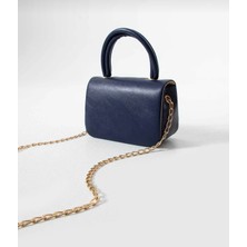 Kadın Metal Gold Askılı El ve Omuz Çantası Kahverengi