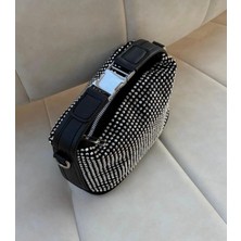 Taş Detaylı Siyah Kadın El ve Omuz Çantası