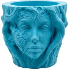 Sanatsal Kadın Yüzü Ağaç Detaylı 3D Baskı Dekoratif Vazo Saksı - Lisinya