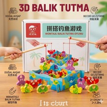 Direkstoktan Montessori Eğitici Ahşap 3D Balık Tutma Oyunu - El-Göz Koordinasyonu Destekleyici Set / Wooden 3D Stereo Assembling Fishing Game