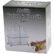 Dorasan 2 Pcs Şeffaf Kapak Akrilik Tuzluk - Biberlik - Baharatlık Metal Standlı Kare - Bombeli
