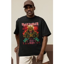 Sevbano Tasarım Iron Maiden Rock Metal Müzik Grubu Baskılı Unisex Oversize Tişört