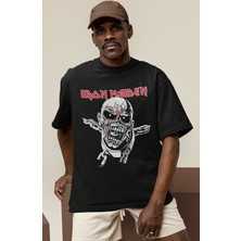 Sevbano Tasarım Iron Maiden Rock Metal Müzik Grubu Baskılı Unisex Oversize Tişört