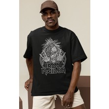 Sevbano Tasarım Iron Maiden Rock Metal Müzik Grubu Baskılı Unisex Oversize Tişört