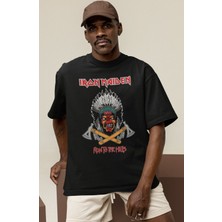 Sevbano Tasarım Iron Maiden Run To The Hills Rock Metal Müzik Grubu Baskılı Unisex Oversize Tişört