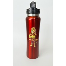 Promopanya Sarı Kırmızı Aslanlı 750ML. Pipetli Sporcu Matarası-Termos  Siyah Renk Emzikli Okul Matarası-Termos ( Isim Yazılabilir, Isme Özel, Kişiye Özel, Kişiselleştirilebilir)