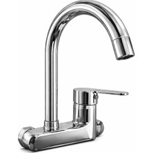 Akçay Duvardan Yüsek Deve Boynu Çıkışlı Mutfak Musluğu Aç-Kapa Mix Aplik Mutfak Bataryası