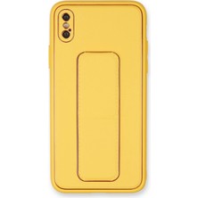  iPhone Xs Max Kılıf Coco Deri Standlı Kapak - Sarı Nemere