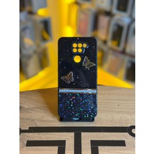 Avcı Teknoloji Market Redmi Note 9 Uyumlu Kelebek Figürlü Simli Parlak Telefon Kılıfı